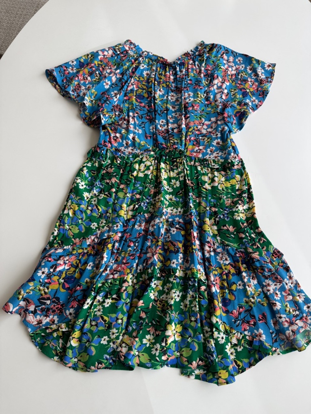 Anthropologie Blue & Green Floral Tiered V-Neck Dress in size Small Petite - Picture 8 of 10